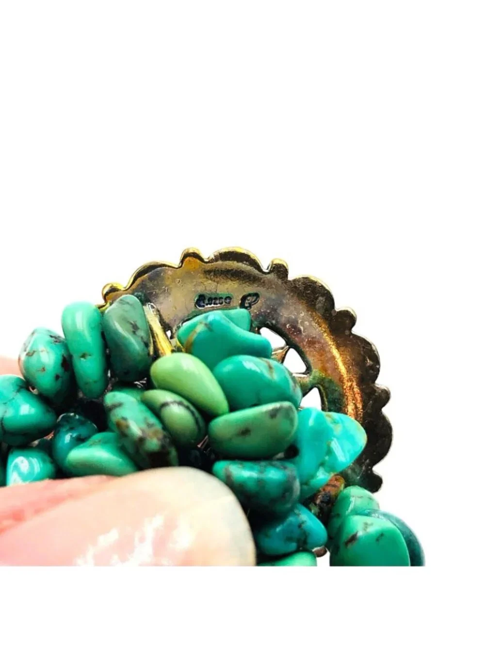 Vintage Carolyn Pollack Relios Turquoise Nugget Sterling Silver Stretch Bracelet